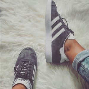 Light grey Adidas Gazelles